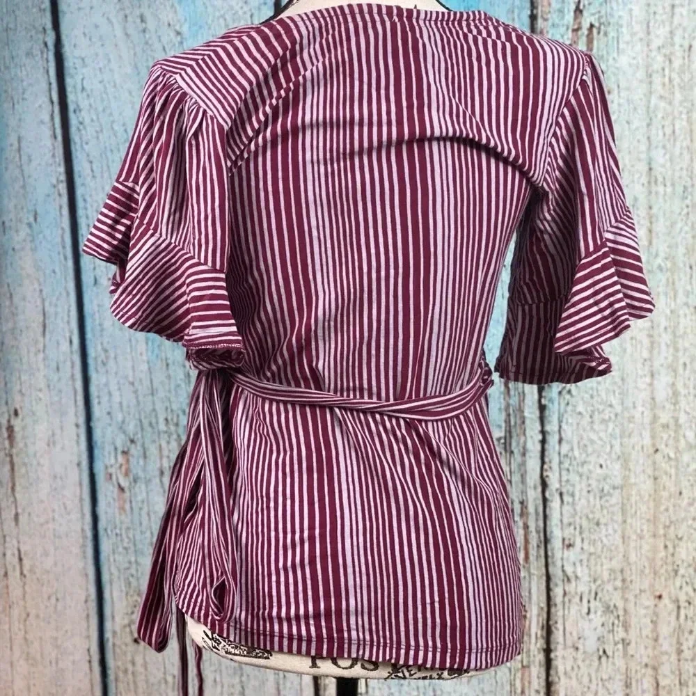 Free People NWT Wine Wrapped Around My Finger Cotton Striped Wrap Top - Picture 11 of 13